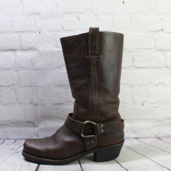 Frye Shoes - FRYE 77300 Leather Pull On Mid Calf Harness Square Toe Riding Boots Size 8.5 M